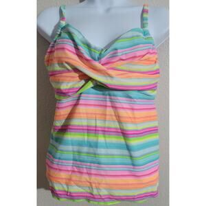 Kim Rogers Swim Pink Multicolored Striped Adjustable Spaghetti Strap Swim Top XL